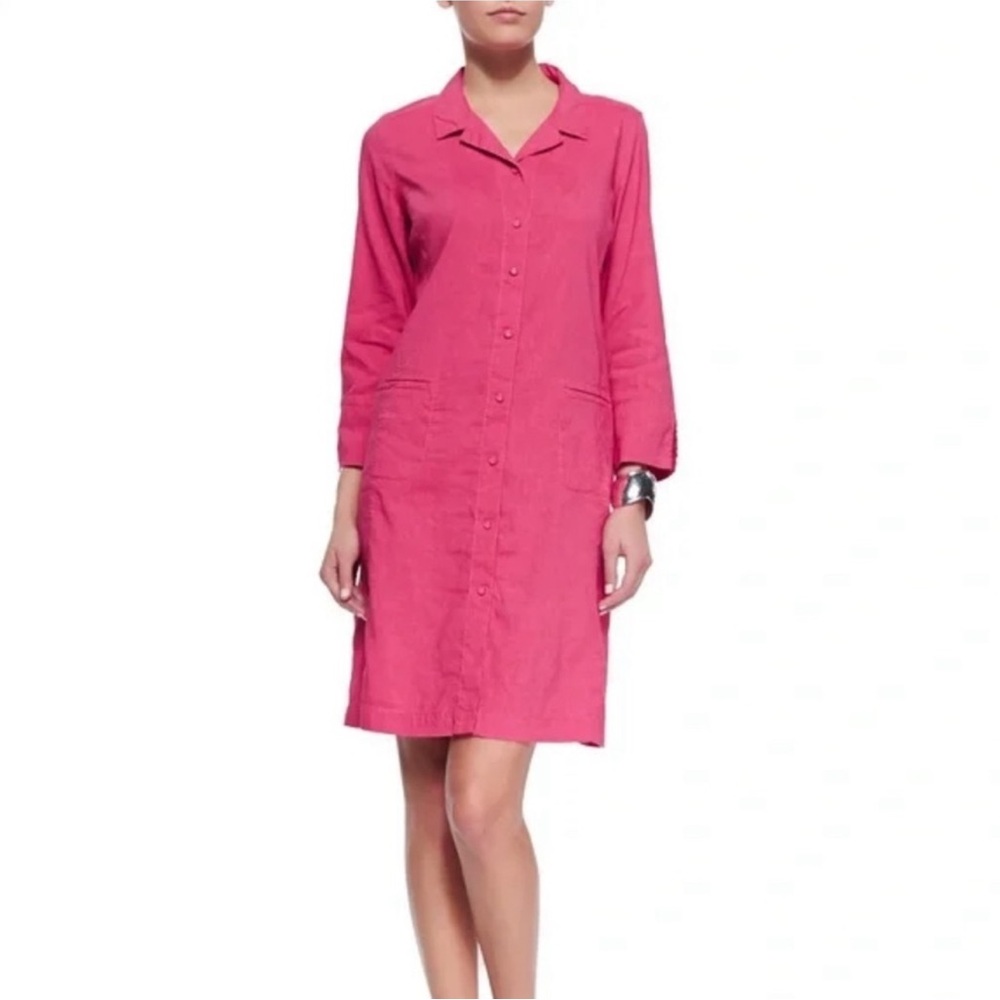 Eileen Fisher pink linen blend shirt dress. Size small